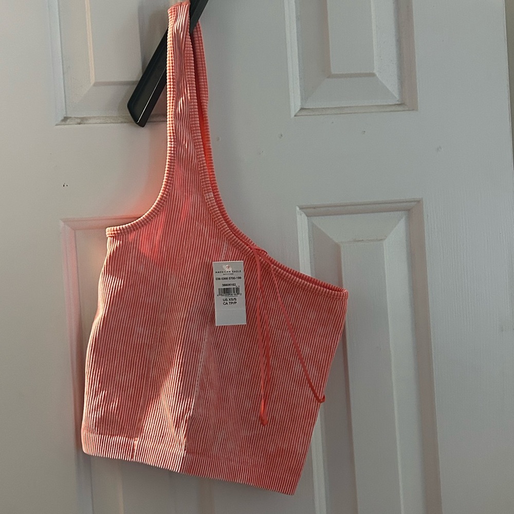 Aerie Coral Ribbed Asymmetrical Tank Top